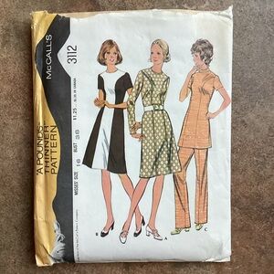 Vintage 1972 McCall's 3112 Sewing Pattern Misses' Dress or Tunic & Pants, 70s